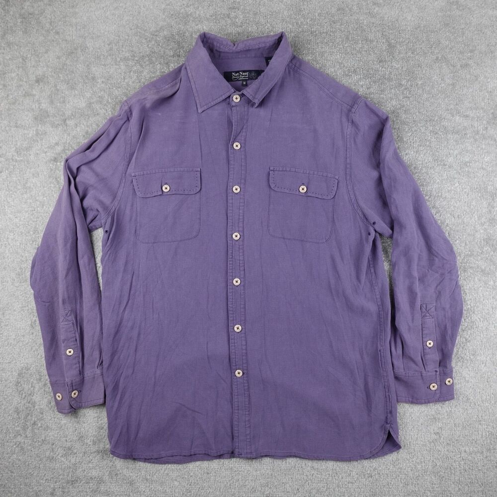 Nat Nast Shirt Men's M Purple Luxury Originals Long Sleeve Button Up Silk Blend